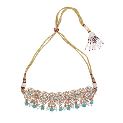 Auraa Trends Green Stone Necklace with Earrings Set