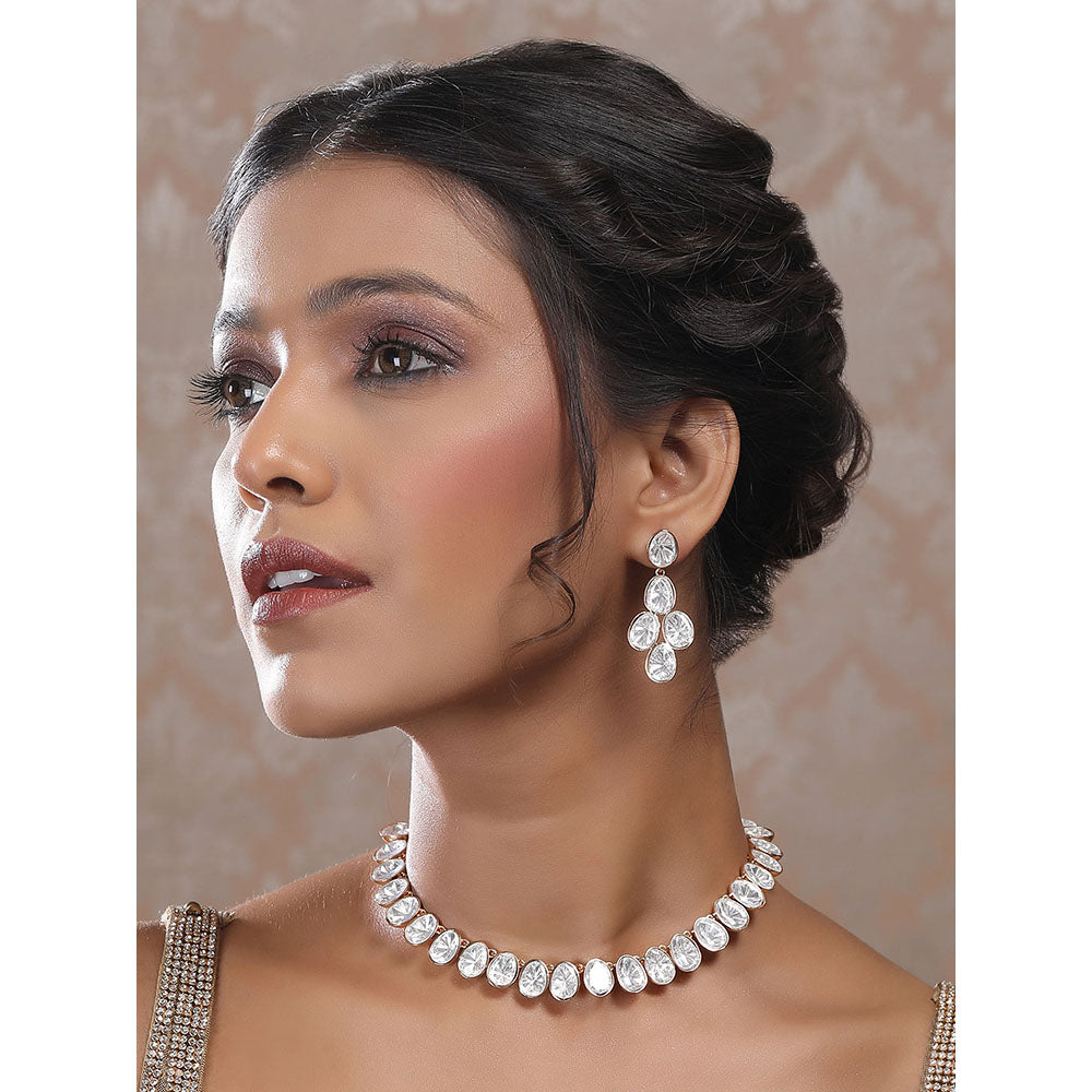 Auraa Trends Women White Stone Necklace and Earrings