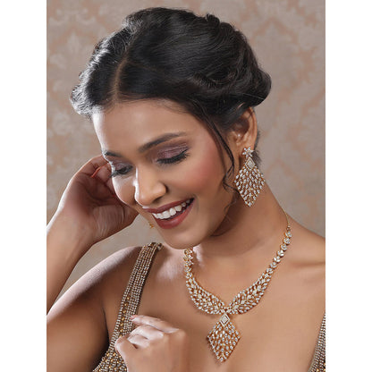 Auraa Trends Gold and Diamond Statement Necklace with Earrings