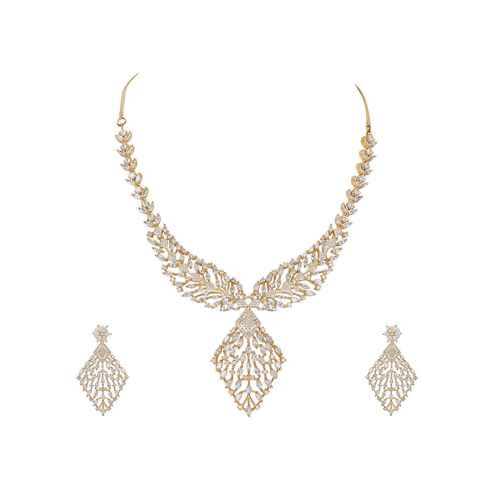 Auraa Trends Gold and Diamond Statement Necklace with Earrings