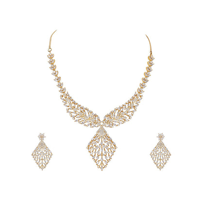 Auraa Trends Gold and Diamond Statement Necklace with Earrings