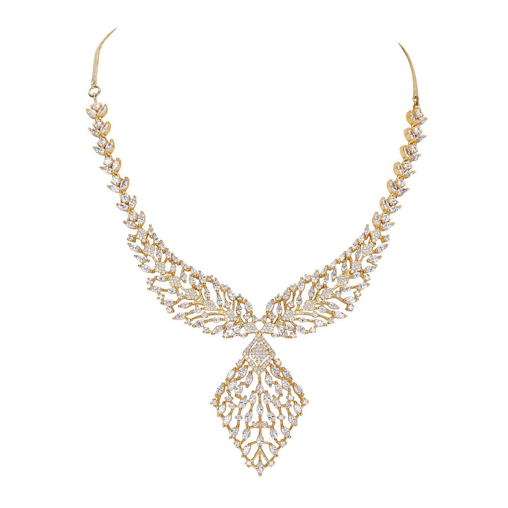 Auraa Trends Gold and Diamond Statement Necklace with Earrings