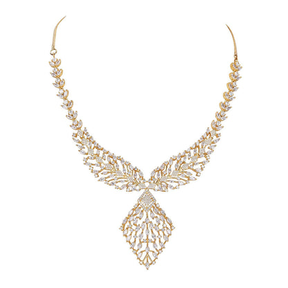 Auraa Trends Gold and Diamond Statement Necklace with Earrings