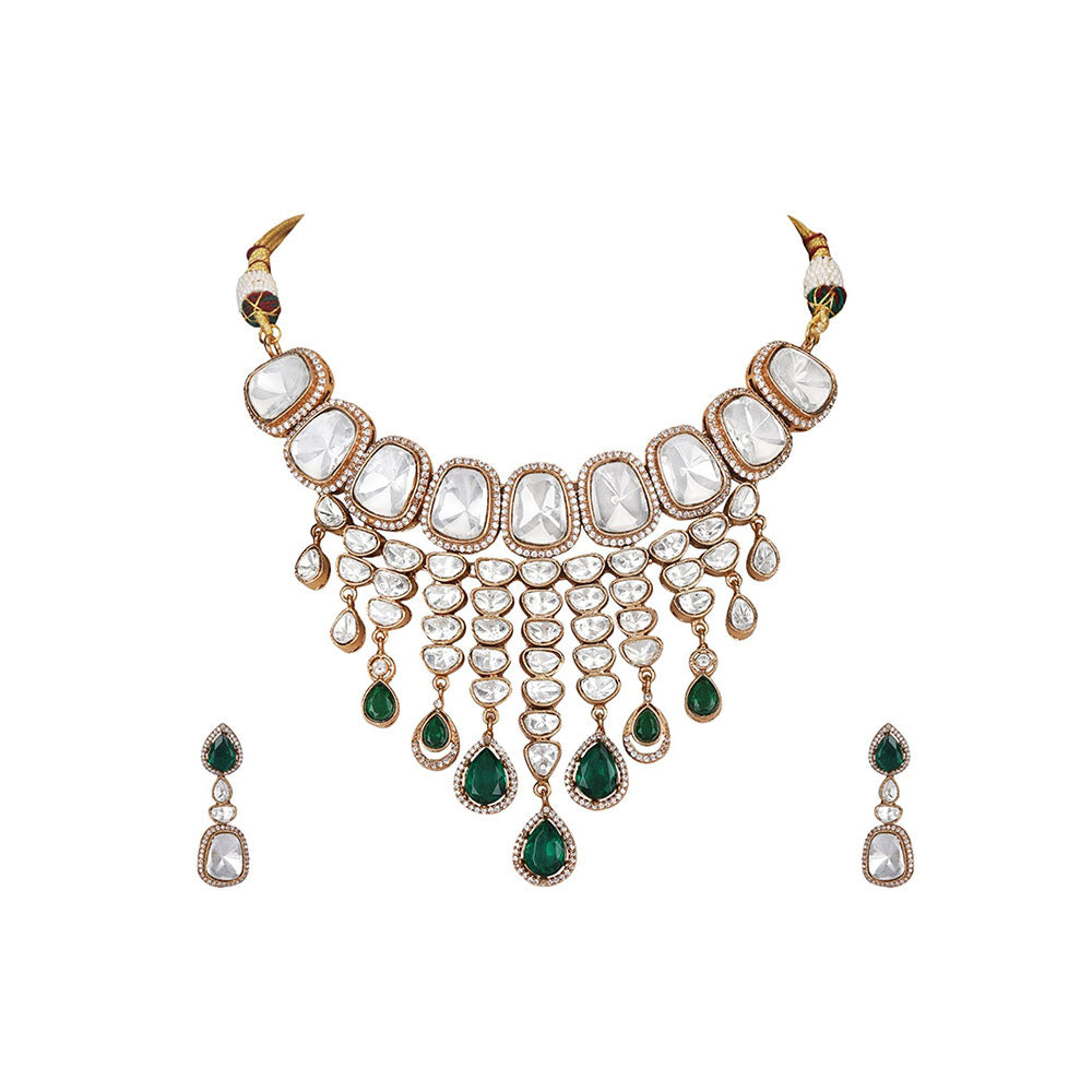 Auraa Trends Grand Polki and Emerald Choker Necklace Set
