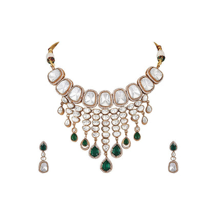 Auraa Trends Grand Polki and Emerald Choker Necklace Set