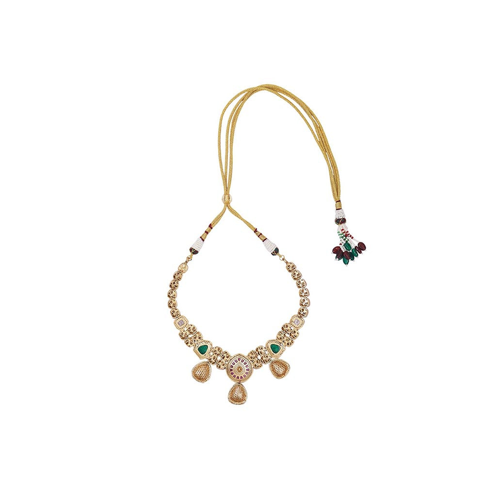 Auraa Trends Elegant Polki Ruby and Emerald Accents Necklace Set