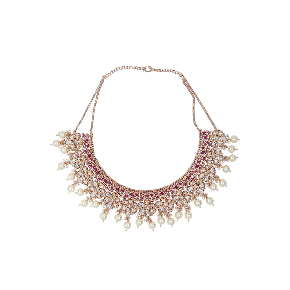 Auraa Trends Elegant Pink Kundan Stones Bridal Necklace Set