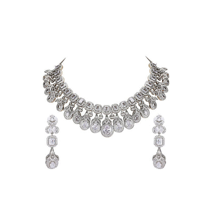 Auraa Trends Elegant Diamond Chandelier Necklace with Earrings