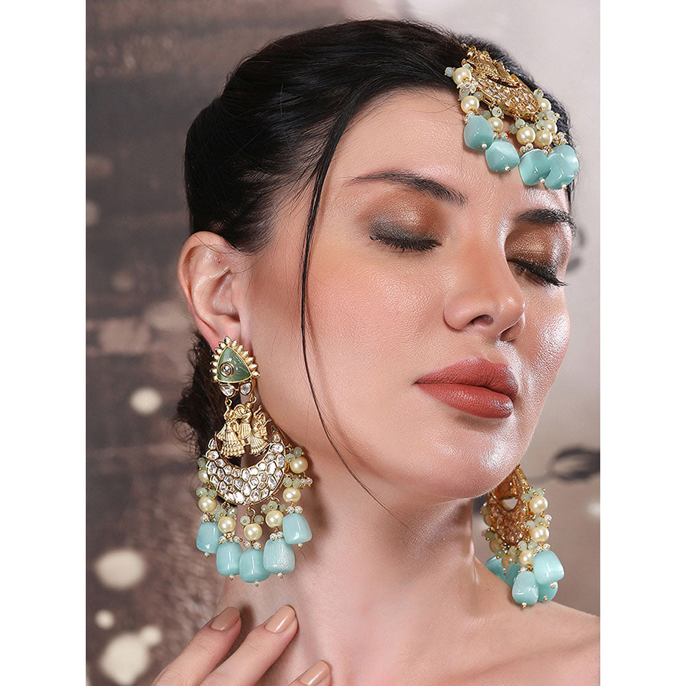 Auraa Trends Traditional Kundan and Pearl Chandbali Earrings with Maang Tikka Set