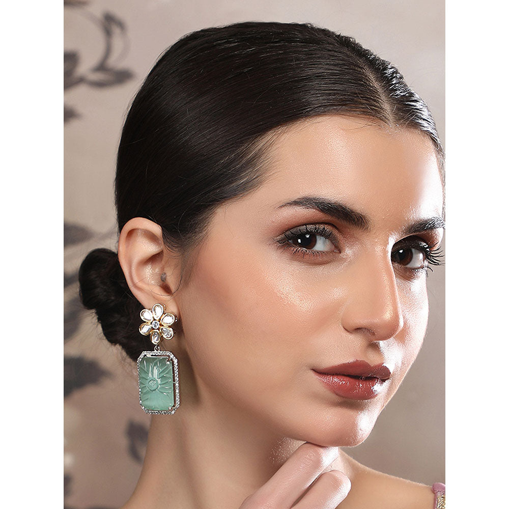 Auraa Trends Elegant Floral Mint Green Stone Drop Earrings