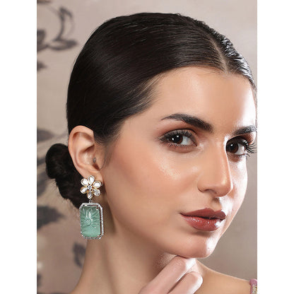 Auraa Trends Elegant Floral Mint Green Stone Drop Earrings