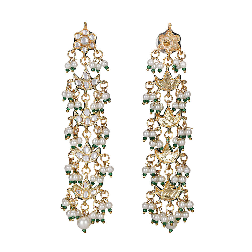 Auraa Trends White Royal Kundan and Pearl Bridal Necklace with Earrings