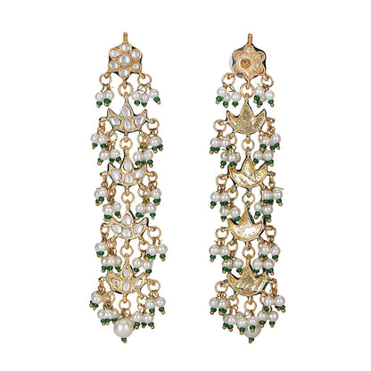 Auraa Trends White Royal Kundan and Pearl Bridal Necklace with Earrings
