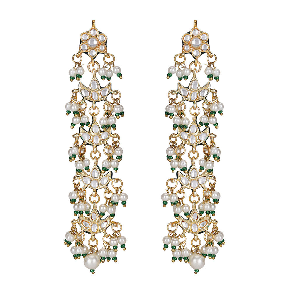 Auraa Trends White Royal Kundan and Pearl Bridal Necklace with Earrings