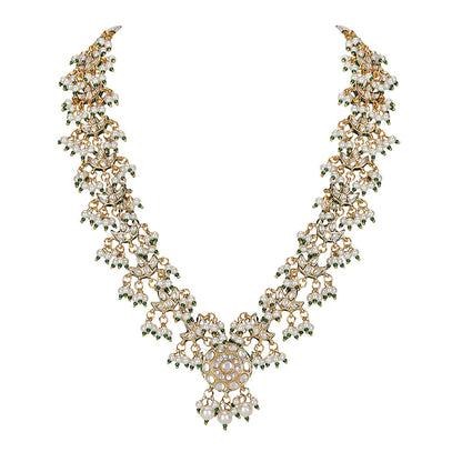 Auraa Trends White Royal Kundan and Pearl Bridal Necklace with Earrings