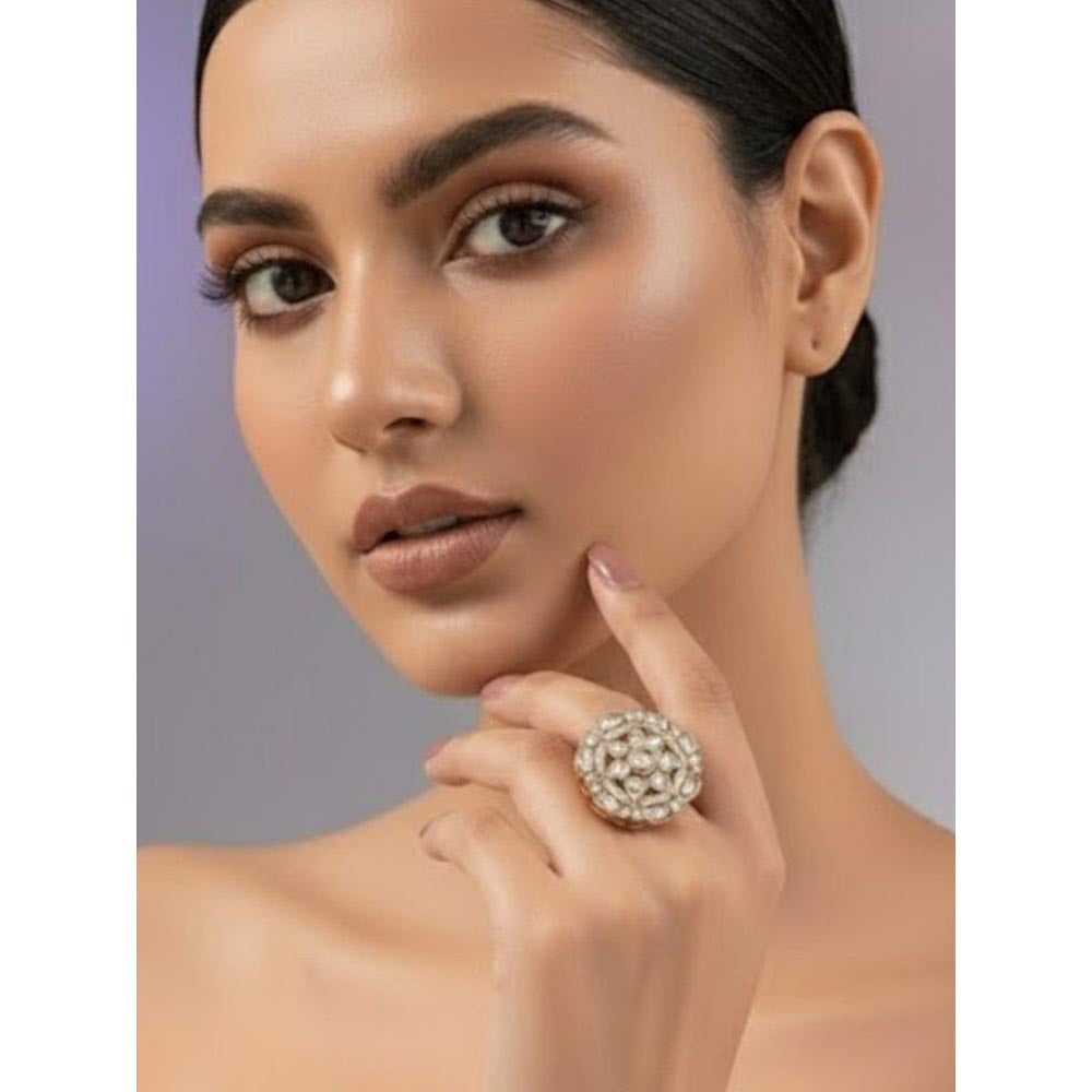 Auraa Trends Gold Finish Pearl Moissanite Ring
