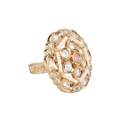 Auraa Trends Gold Finish Pearl Moissanite Ring