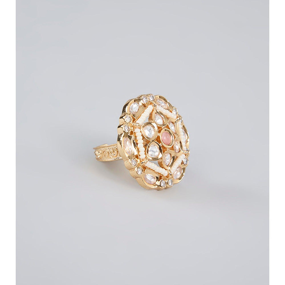 Auraa Trends Gold Finish Pearl Moissanite Ring