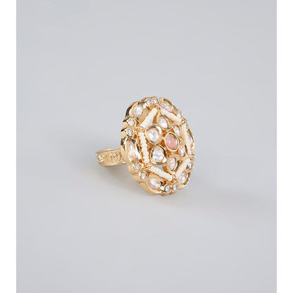 Auraa Trends Gold Finish Pearl Moissanite Ring