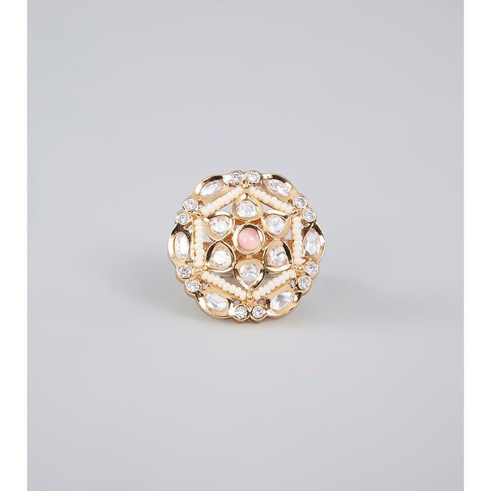 Auraa Trends Gold Finish Pearl Moissanite Ring