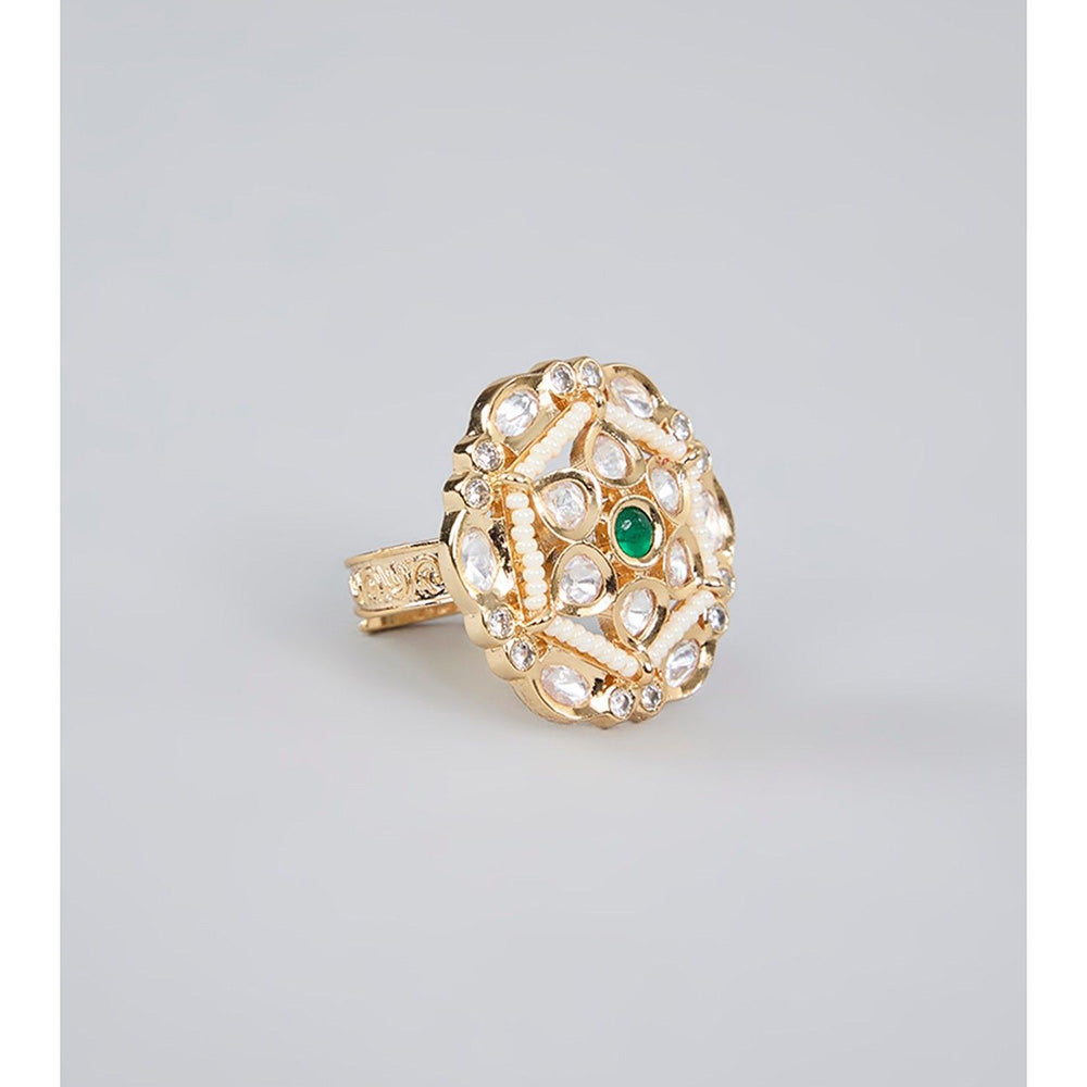 Auraa Trends Gold Finish Gemstone Floral Ring