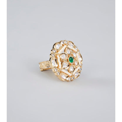Auraa Trends Gold Finish Gemstone Floral Ring