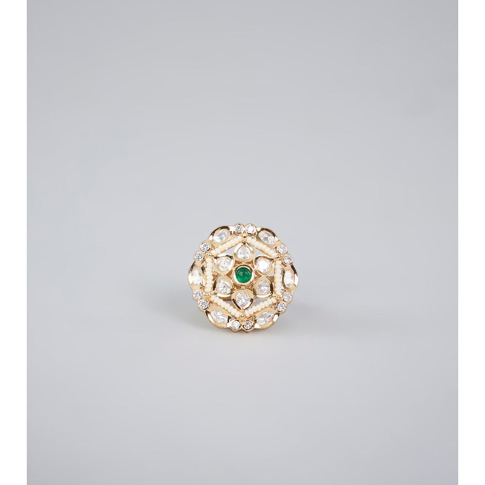 Auraa Trends Gold Finish Gemstone Floral Ring