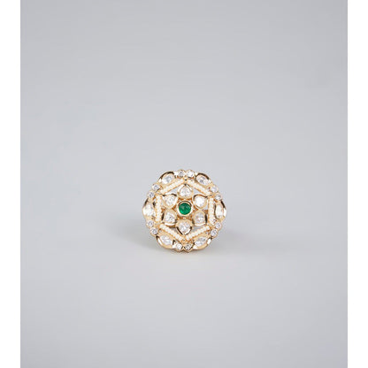 Auraa Trends Gold Finish Gemstone Floral Ring