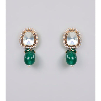 Auraa Trends Gold Finish Kundan Polki and Emerald Green Beaded Necklace Set