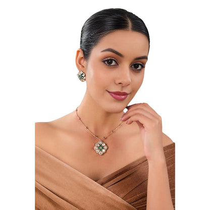Auraa Trends Multi-Color Gold Finish Gemstone Necklace & Earrings Set