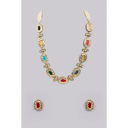 Auraa Trends Gold Finish Multi-Colored Gemstone Necklace & Earrings Set