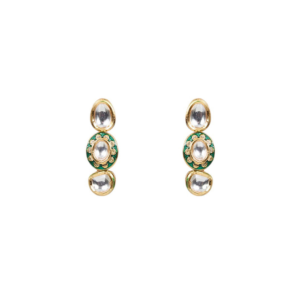 Auraa Trends White Gold Finish Uncut Kundan Polki Layered Necklace & Earrings Set