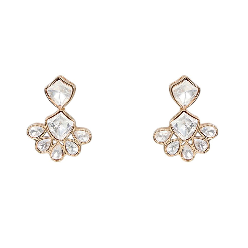 Auraa Trends White Gold Finish Kundan Polki Pendant Necklace & Earrings Set
