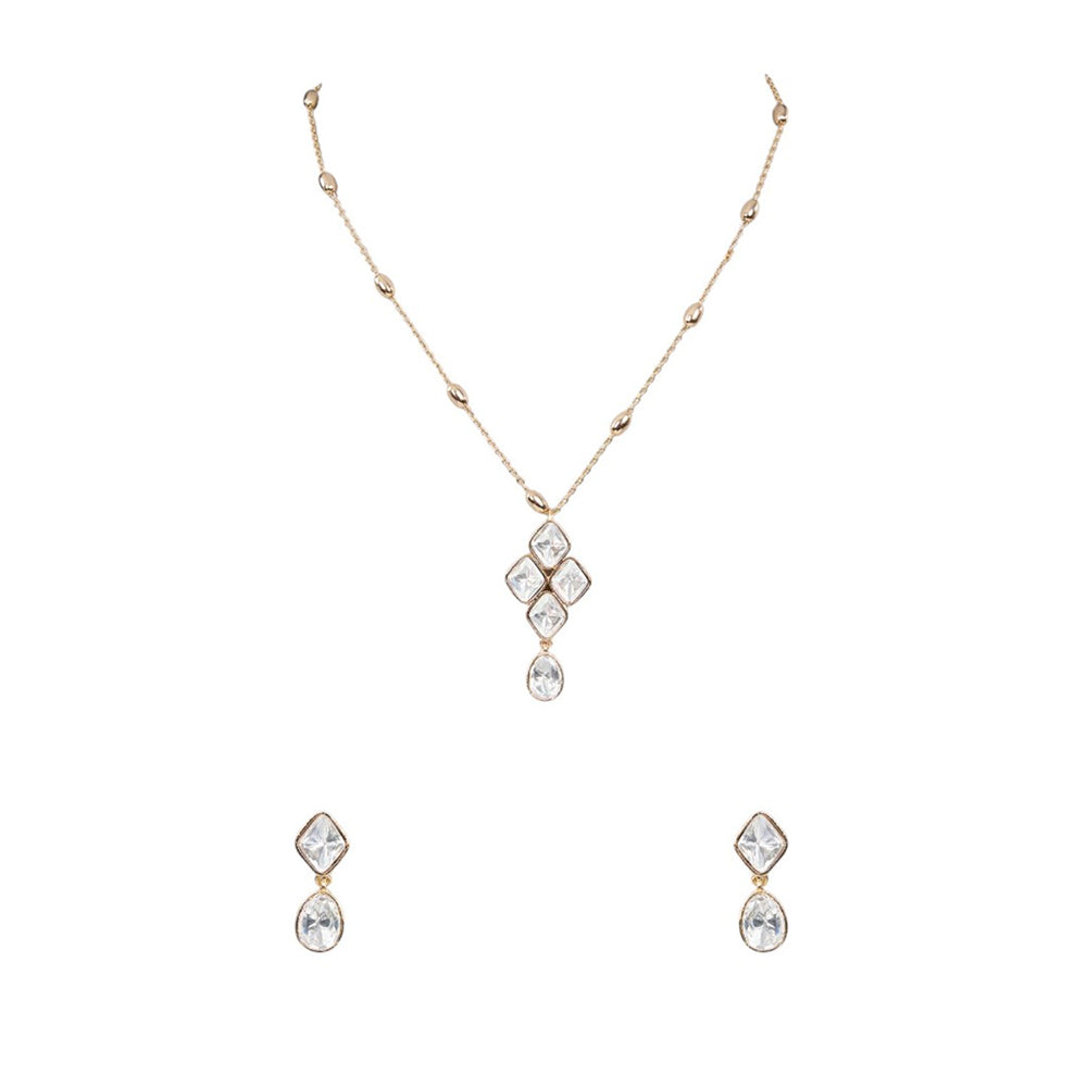 Auraa Trends White Gold Finish Pearl Pendant Necklace & Earrings Set
