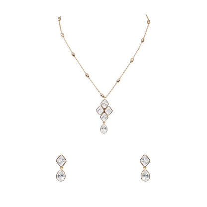 Auraa Trends White Gold Finish Pearl Pendant Necklace & Earrings Set