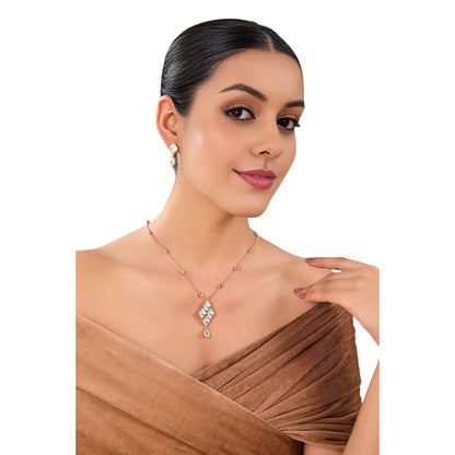 Auraa Trends White Gold Finish Pearl Pendant Necklace & Earrings Set