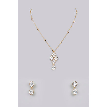 Auraa Trends White Gold Finish Pearl Pendant Necklace & Earrings Set