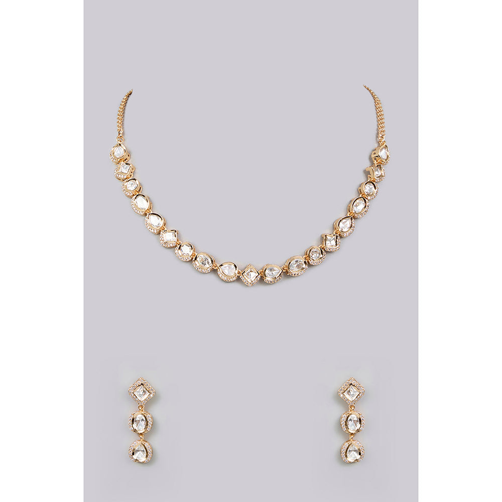 Auraa Trends White Gold Finish Kundan Polki Choker Necklace & Earrings Set