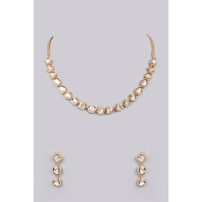 Auraa Trends White Gold Finish Kundan Polki Choker Necklace & Earrings Set