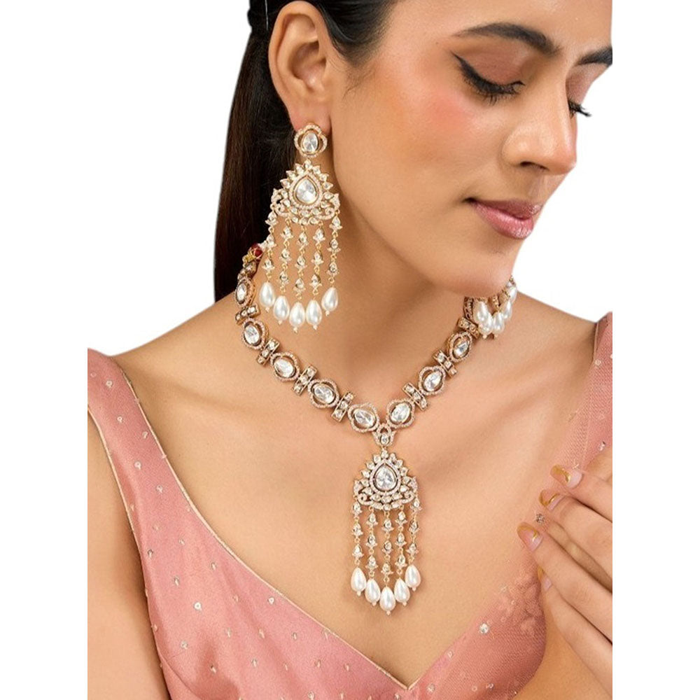 Auraa Trends Elegant White Kundan and Pearl Dangler Necklace Set