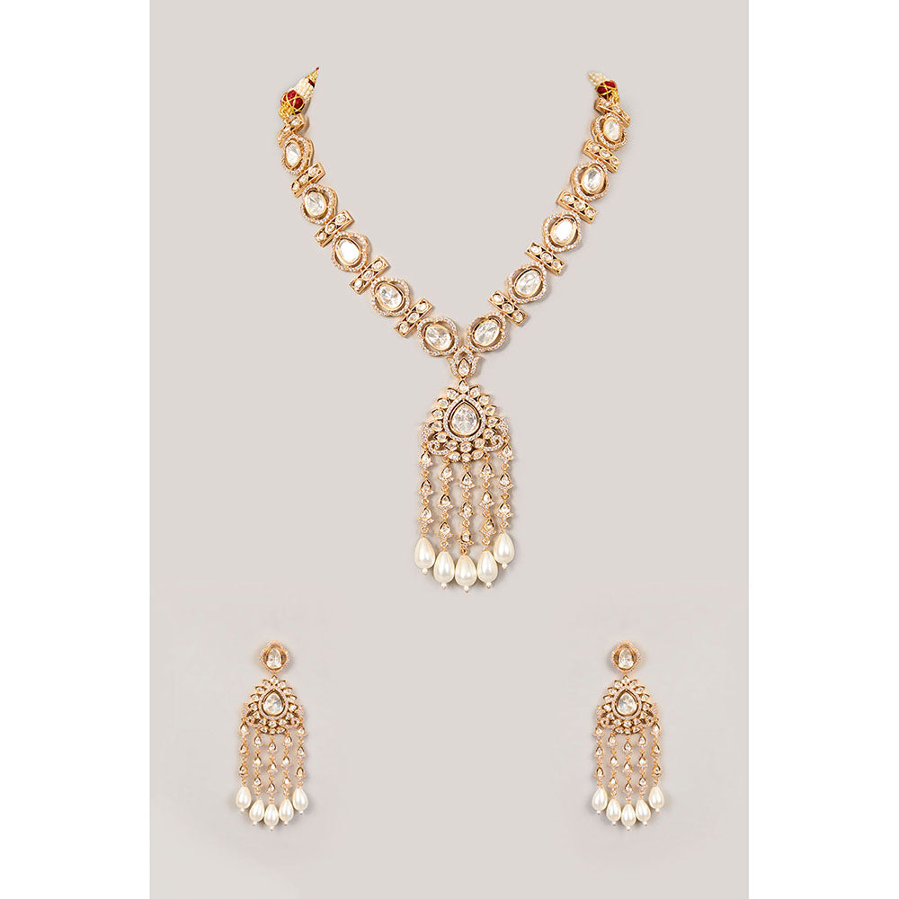 Auraa Trends Elegant White Kundan and Pearl Dangler Necklace Set