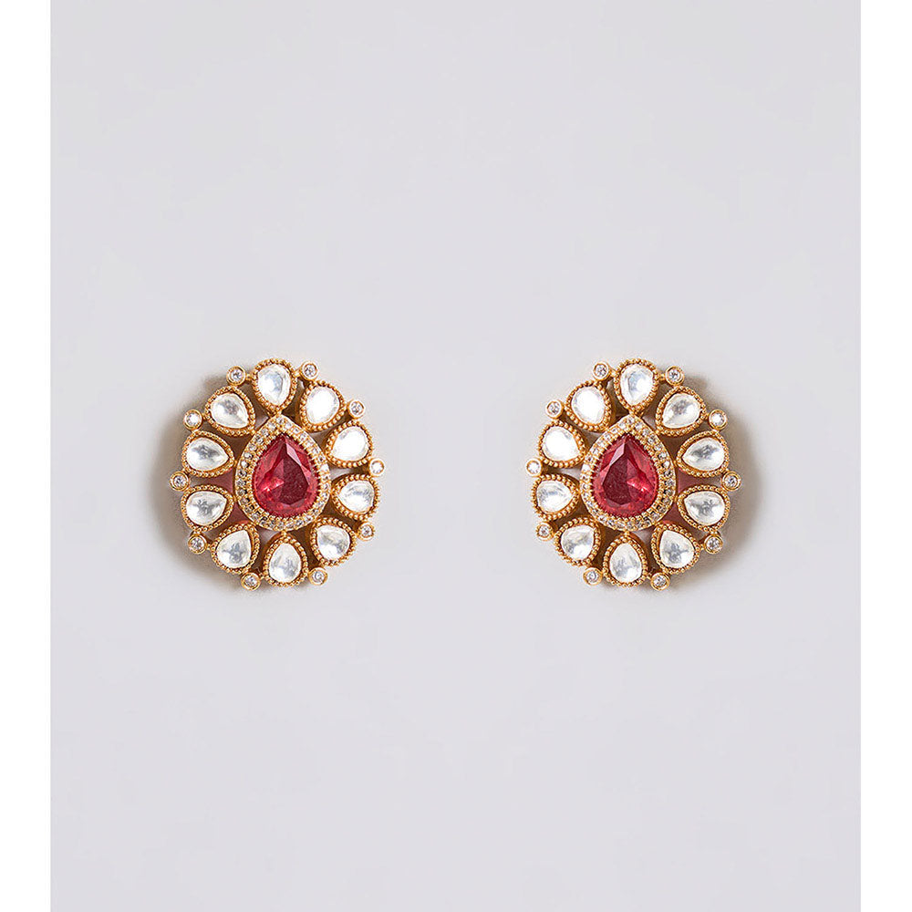 Auraa Trends Regal Ruby and White Kundan Choker Necklace Set with Earrings