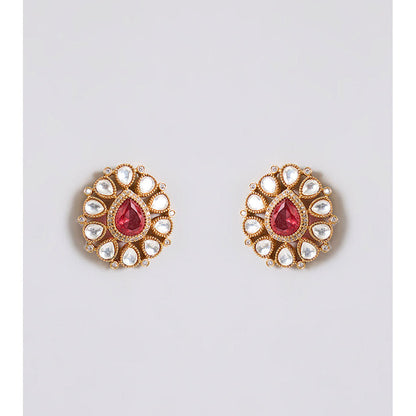 Auraa Trends Regal Ruby and White Kundan Choker Necklace Set with Earrings