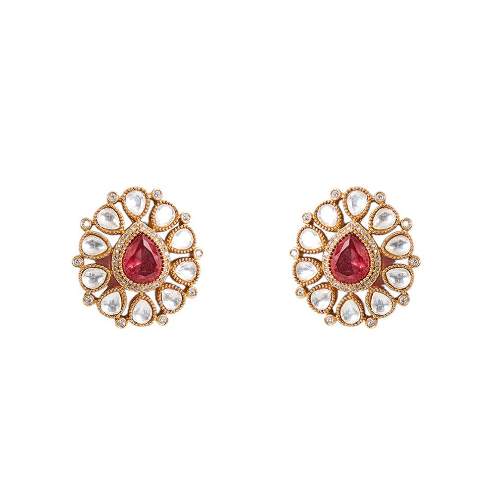 Auraa Trends Regal Ruby and White Kundan Choker Necklace Set with Earrings