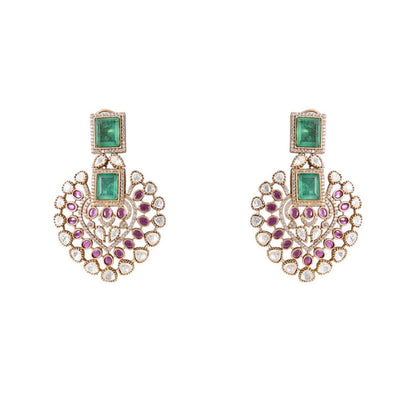 Auraa Trends Gold Finish Kundan Polki Necklace With Earrings Jewellery Set With Ruby Stones