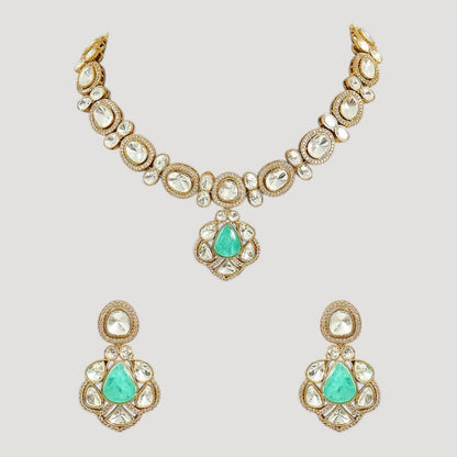 Auraa Trends Gold-Plated Kundan and Green Stone Necklace Set
