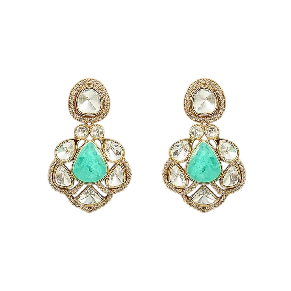 Auraa Trends Gold-Plated Kundan and Green Stone Necklace Set