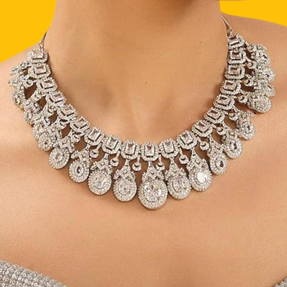 Auraa Trends Luxury Silver-Plated American Diamonds Bridal Necklace Set