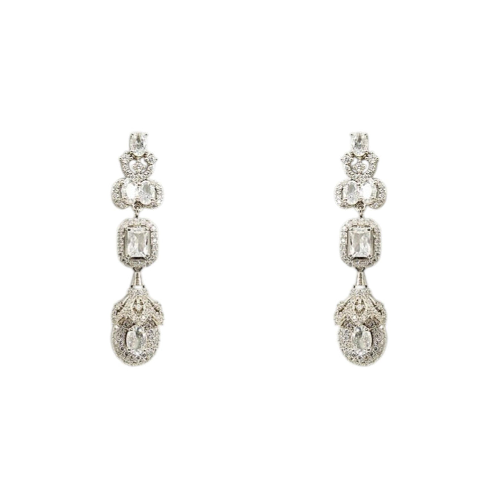 Auraa Trends Luxury Silver-Plated American Diamonds Bridal Necklace Set