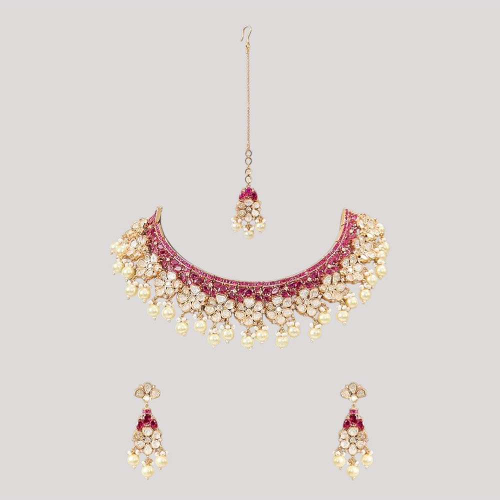 Auraa Trends Gold-Plated Kundan and Pearl Stone Jewellery Set